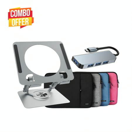 Okade Laptop Sleeve T40 For MacBook Suitable for Up to 13.3” with NeePho NP-T2 360 Full Metal Stand For Tablets ( USB C HUB, 8-in-1 USB C Adapter Dashain Combo Set Offer )