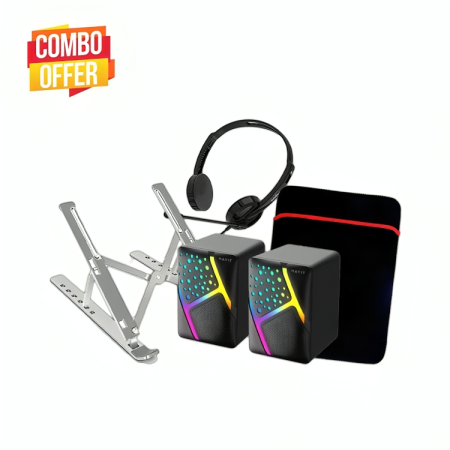 High quality Laptop Sleeve Compatible With 15.6" Laptops | RAPOO Wired Headphone | Laptop Stand fit for 10-17 Inches | HAVIT SK763 RGB USB Wired Stereo Speaker Combo Set