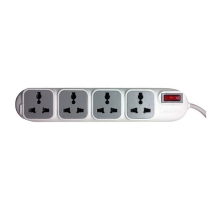 Huntkey SZM401 4-Port EU Power Strip, 2500W Surge Protector with Master Switch, Fireproof Design, 1.5m Cable – White