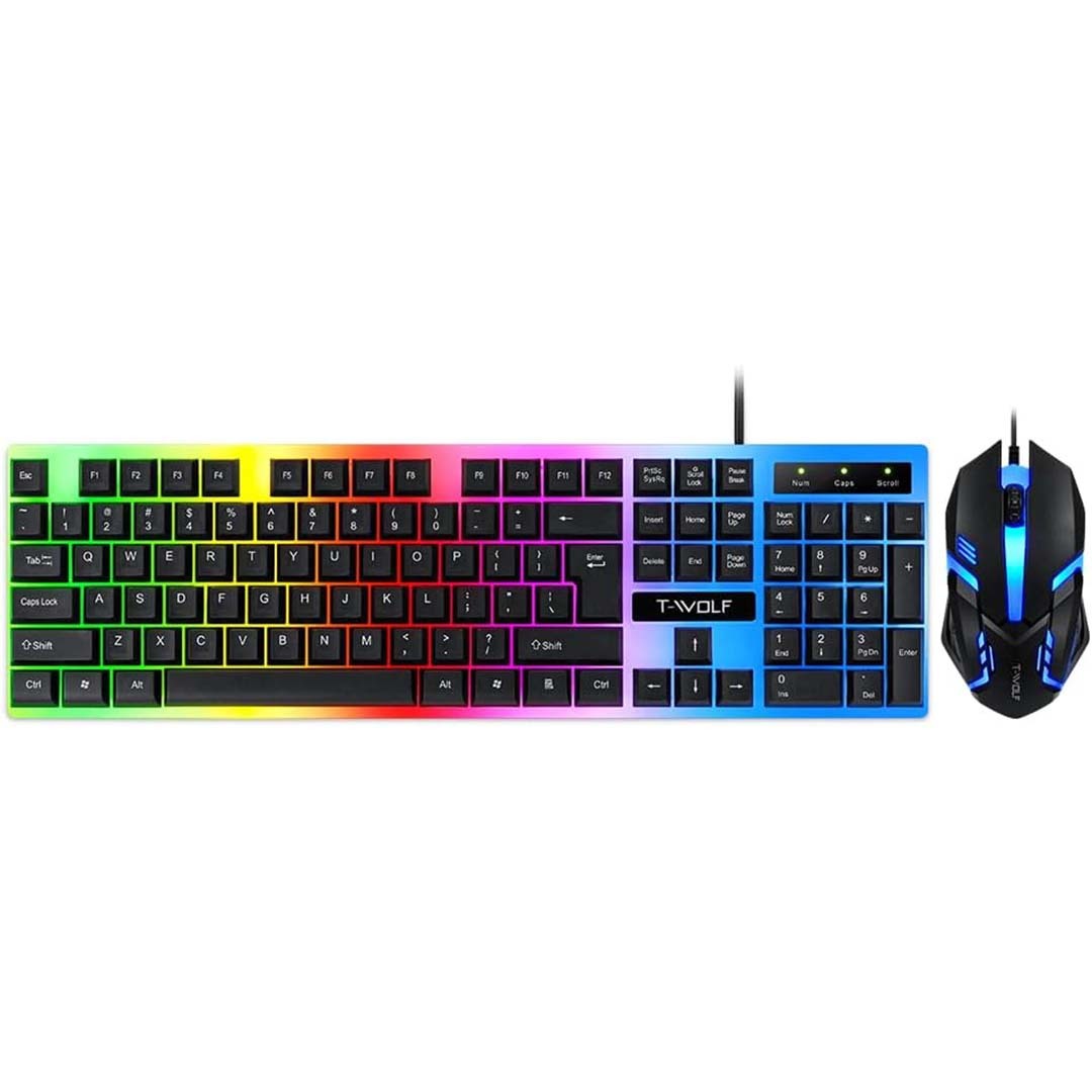 Keyboard and Mouse Set Thunder Wolf TF230 Computer Office Game Wired Light-Emitting Key and Mouse Set