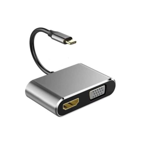 USB C to HDMI VGA Adapter, 2 in 1 USB Type C Thunderbolt 3 to HDMI & VGA Cable for MacBook Pro, Dell XPS 13,Samsung,Huawei & More (USB C to 2 in 1 HUB)